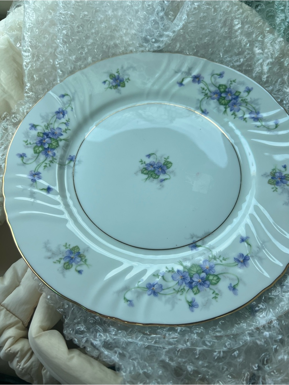 Haviland White Charger Plate with Lavender Floral Decals and Gold Rim